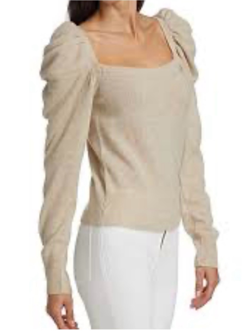 FRAME 100% Cashmere Heathered Cream Square Neck Puff Sleeve Sweater